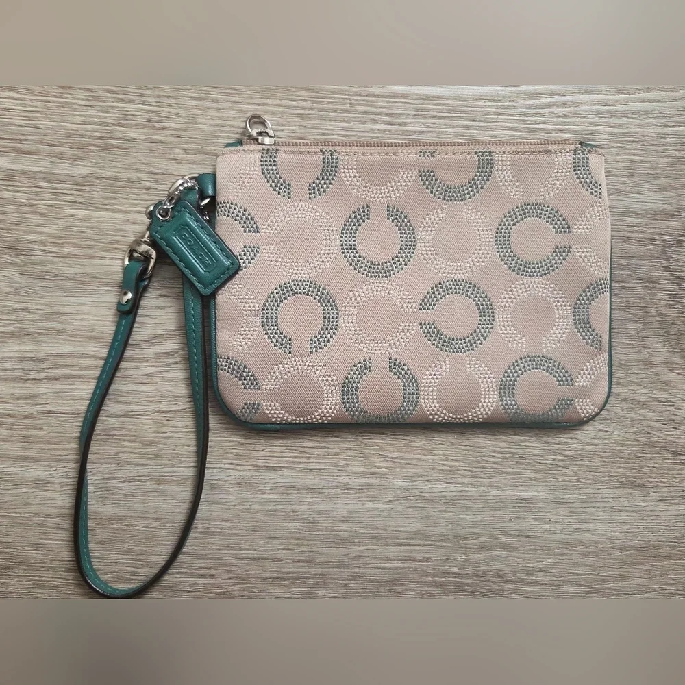 Coach Tan and Green Wristlet